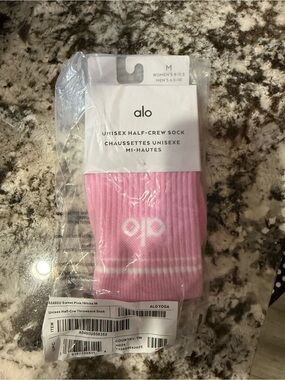 ALO Yoga Sweet Pink and White Unisex Half-Crew Socks